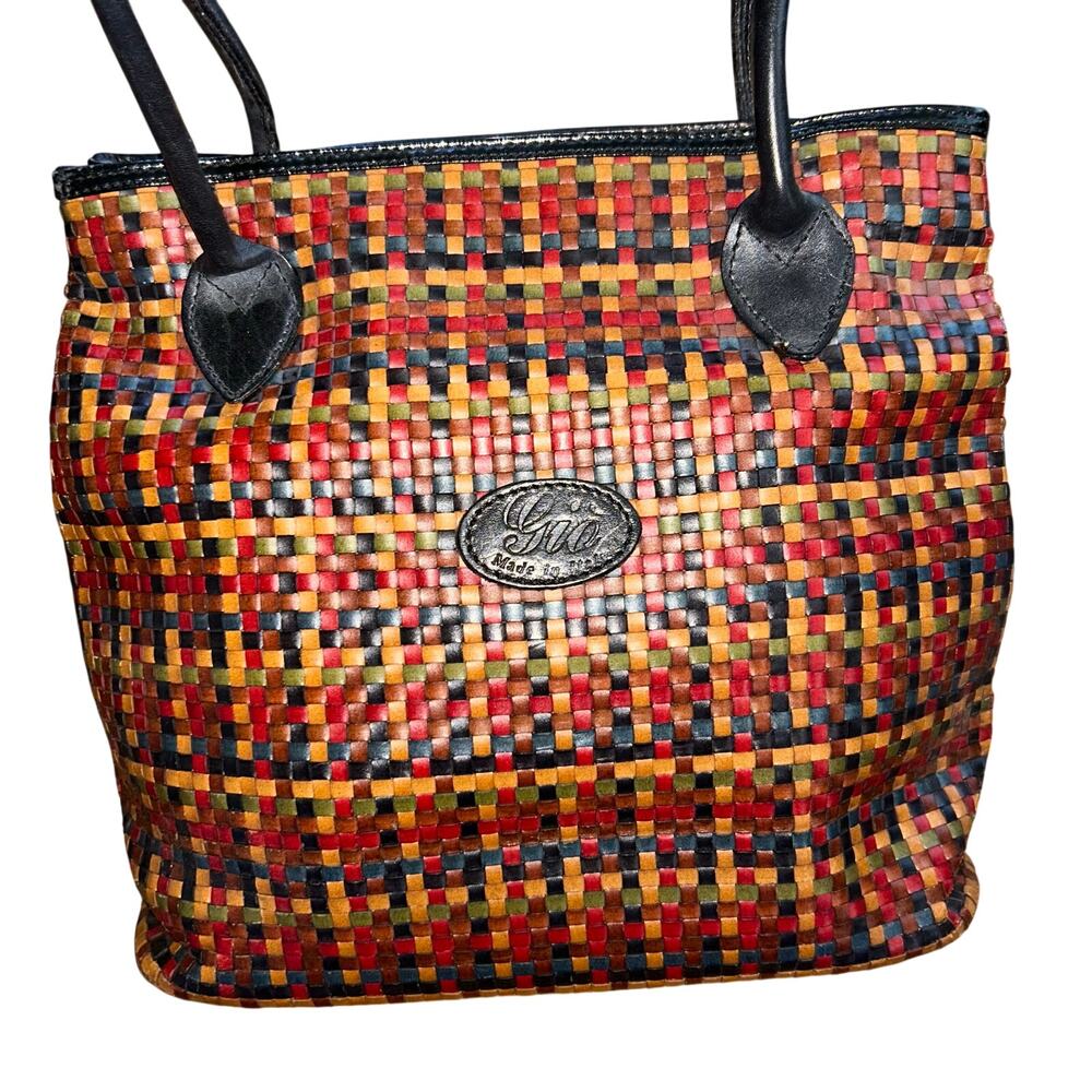 GEO ITALIAN HAND WOVEN GENUINE WASHED LEATHER HANDBAG BAG PURSE - MADE IN ITALY